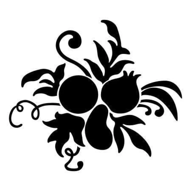 Szablon malarski 02X 12 floral 1874 - Wzór graficzny. Kształty liści, okrągłe owoce i spiralne elementy