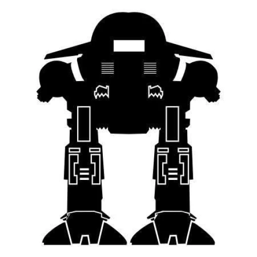 Szablon malarski na białym tle z czarnym wzorem przedstawiającym robota bojowego