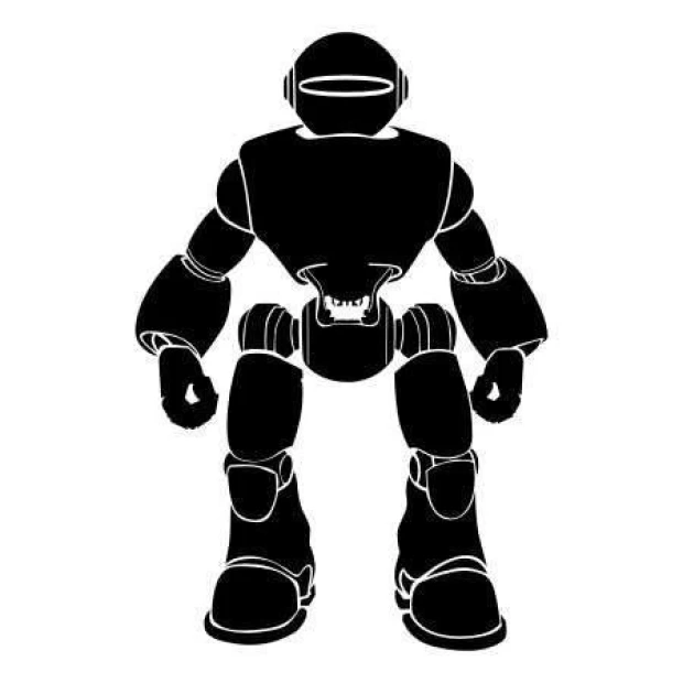 Szablon malarski na białym tle z wzorem humanoidalnego robota o masywnej sylwetce, przedstawiony jako wizualizacja