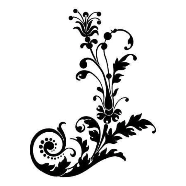 Naklejka 03X 08 floral 1871 - Wzór graficzny. Motyw roślinny z spiralnymi liśćmi i kwiatami