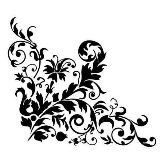 Naklejka 03X 22 floral 1873 - Wzór graficzny. Grafika przedstawia czarne, stylizowane liście i kwiaty w złożonym układzie