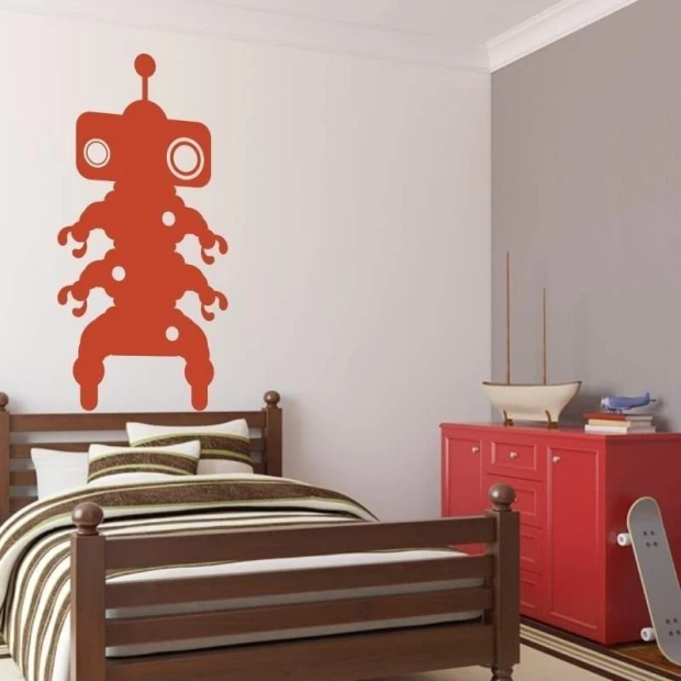 Naklejka robot 03X 12 1848 - Aranżacja w sypialni. Ściany w odcieniu szaro-beżowym, meble w kolorze brązowym