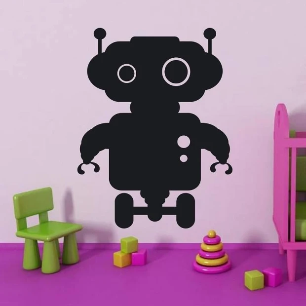 Naklejka kredowa robot 092 - Aranżacja w pokoju dziecięcym. Ściany w jasnym kolorze, meble w intensywnych barwach
