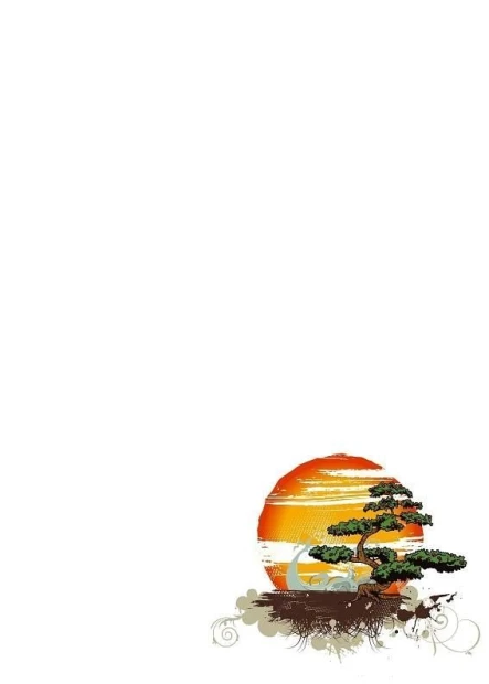 Bonsai tablica suchościeralna magnetyczna 103 - Wzór graficzny. Grafika przedstawia drzewo bonsai i zachód słońca