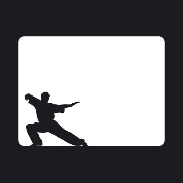 Tablica suchościeralna karate 096 - Wzór graficzny. Silhouette postaci karateki w dynamicznej pozycji na białym tle