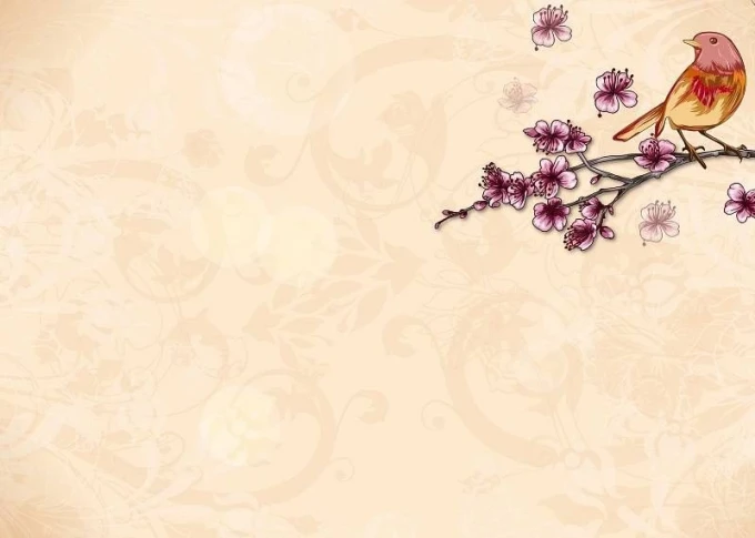 Tablica suchościeralna 01X 086 bonsai - Wzór graficzny. Na tle jasnego koloru widoczne są kwiaty i ptak