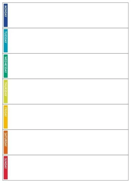 Tablica suchościeralna lean planer tygodniowy angielski 047 - Wzór graficzny. Prosta siatka z dniami tygodnia w różnych