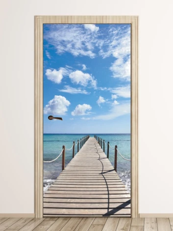 Fototapeta na drzwi pomost P55 - Aranżacja w nowoczesnym wnętrzu. Ściany w jasnych odcieniach, drewniana podłoga