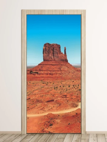 Fototapeta na drzwi Monument Valley P66 - Wzór graficzny. Przedstawia czerwoną skałę na tle niebieskiego nieba
