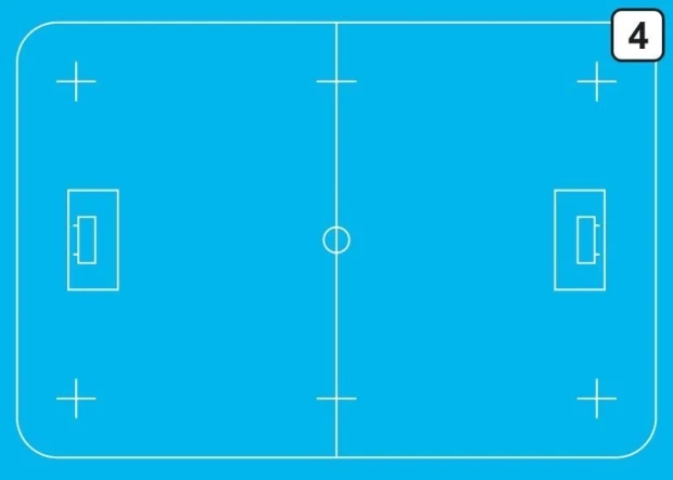 Tablica suchościeralna trenerska taktyczna 184 unihokej - Wzór graficzny. Niebieskie tło z białymi liniami boiska i bramkami