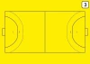 Tablica trenerska taktyczna suchościeralna 187 piłka ręczna - Wzór graficzny. Żółte tło z konturami boiska piłki ręcznej