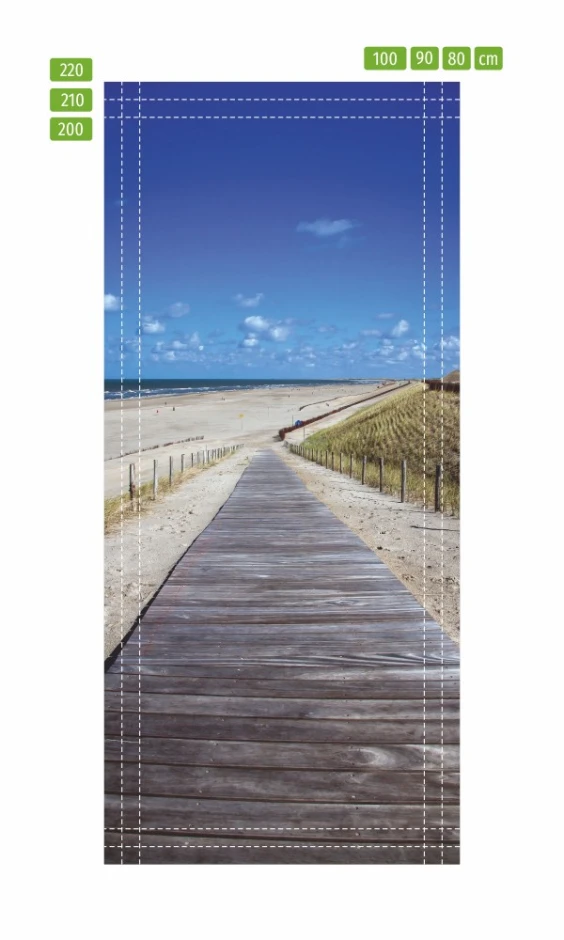 Fototapeta na drzwi kładka na plaży P472 - Wzór graficzny. Przedstawia drewnianą kładkę prowadzącą przez plażę, z niebem