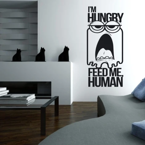Naklejka 03X 01 i am hungry feed me human 1911 - Aranżacja w salonie. Ściany w jasnym kolorze, nowoczesne meble w odcieniach