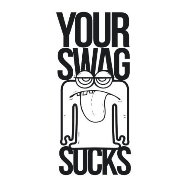 Naklejka 03X 01 your swag sucks 1913 - Wzór graficzny. Postać z dużymi oczami i wyciągniętym językiem, tekst w dużych