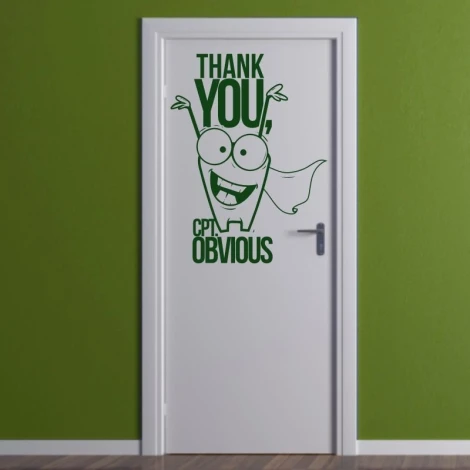 Naklejka 03X 08 thank you cpt obvious 1914 - Wzór graficzny. Postać z dużymi oczami i uśmiechem, z napisem THANK YOU, CPT