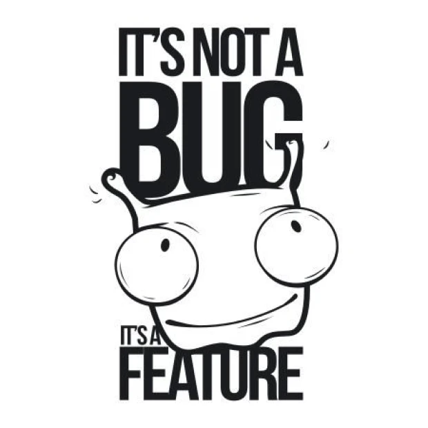 Naklejka 03X 15 its not a bug its a feature 1910 - Wzór graficzny. Postać ślimaka z dużymi oczami, tekst w kontrastowych
