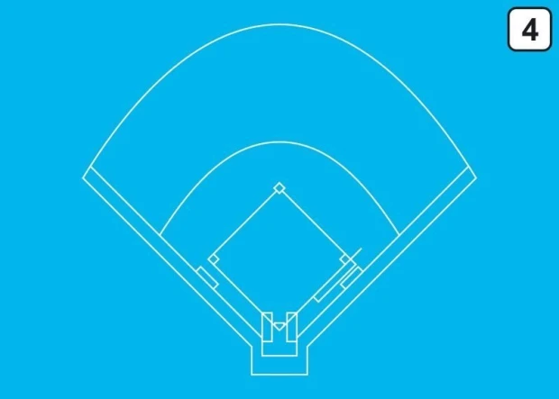 Tablica suchościeralna z nadrukiem boiska baseballowego na niebieskim tle