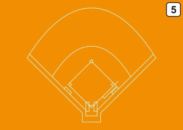 Tablica suchościeralna z nadrukiem boiska baseballowego na pomarańczowym tle