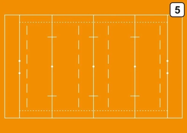 Samoprzylepna tablica suchościeralna z nadrukiem boiska do rugby w pomarańczowej kolorystyce na białym tle