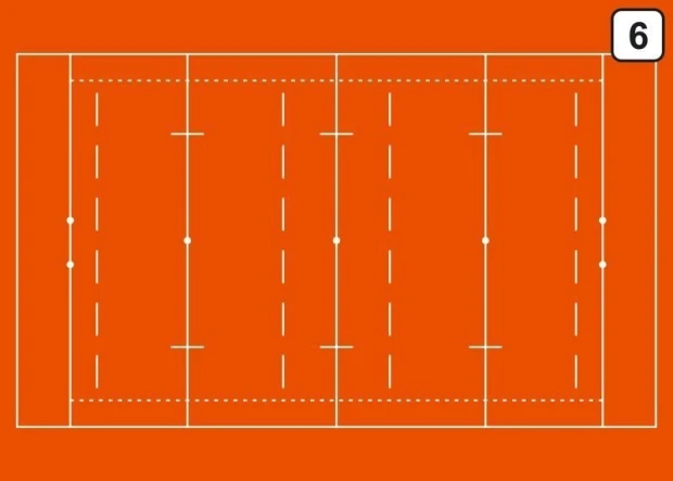 Samoprzylepna tablica suchościeralna z nadrukiem boiska do rugby na pomarańczowym tle