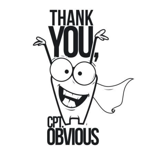 Naklejka z postacią w okularach i pelerynie oraz napisem Thank you, Cpt. Obvious w przykładowym czarnym kolorze