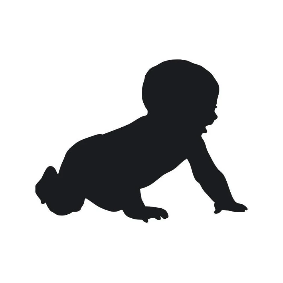 Naklejka kredowa niemowlę 186 - Wzór graficzny. Silhouette niemowlęcia w pozycji czworaczej na białym tle