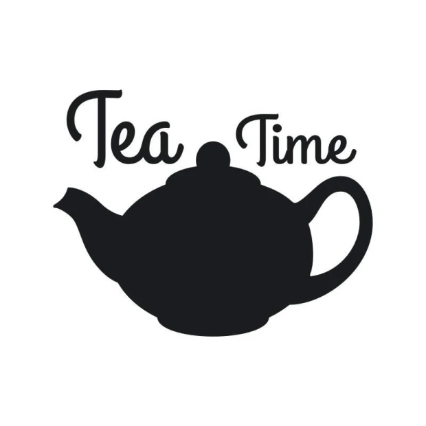 Naklejka kredowa tea time 211 - Wzór graficzny. Czarny czajnik z napisem Tea Time w stylu retro
