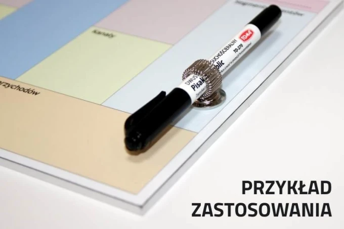 Metalowy samoprzylepny uchwyt do markera / długopisu - Wzór graficzny. Uchwyt w kształcie okręgu z elastyczną sprężynką