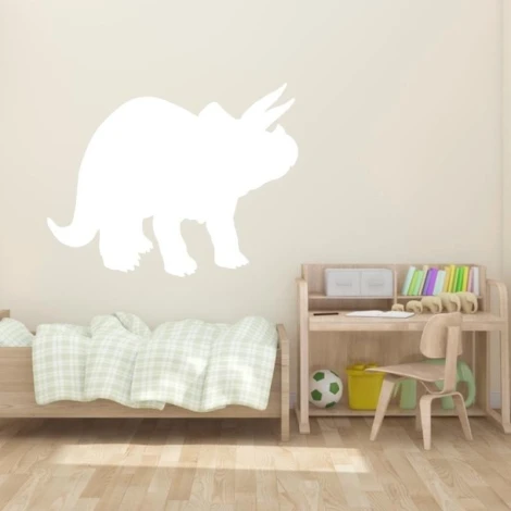 Tablica suchościeralna dinozaur 191 - Aranżacja w pokoju dziecięcym. Ściany w jasnym kolorze, drewniane meble i dywan