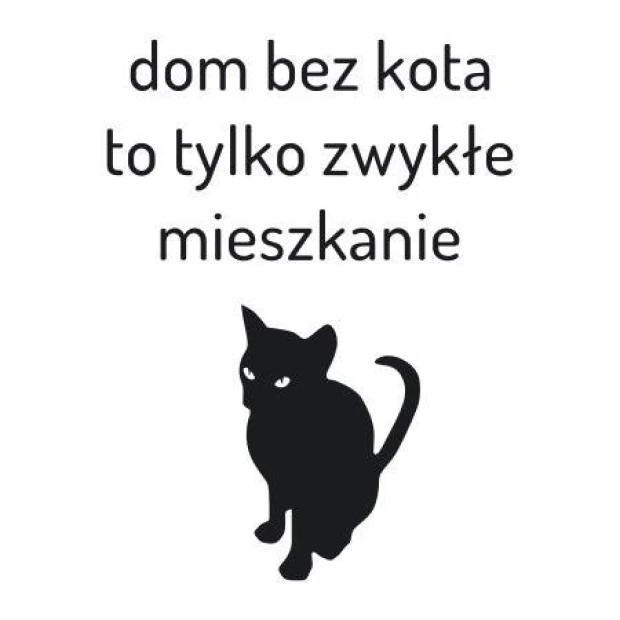 Naklejka dom bez kota 1954 - Wzór graficzny. Czarny kot w profilu na białym tle z tekstem powyżej