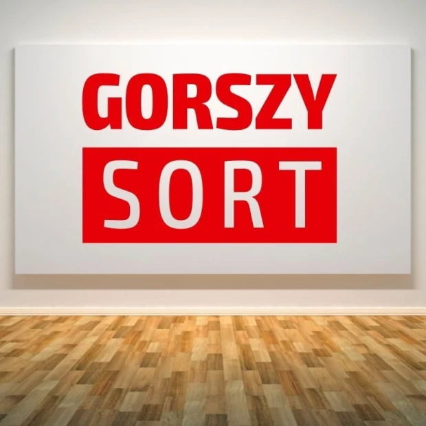 Naklejka gorszy sort 1949 - Wzór graficzny. Czerwony tekst GORSZY SORT na białym tle
