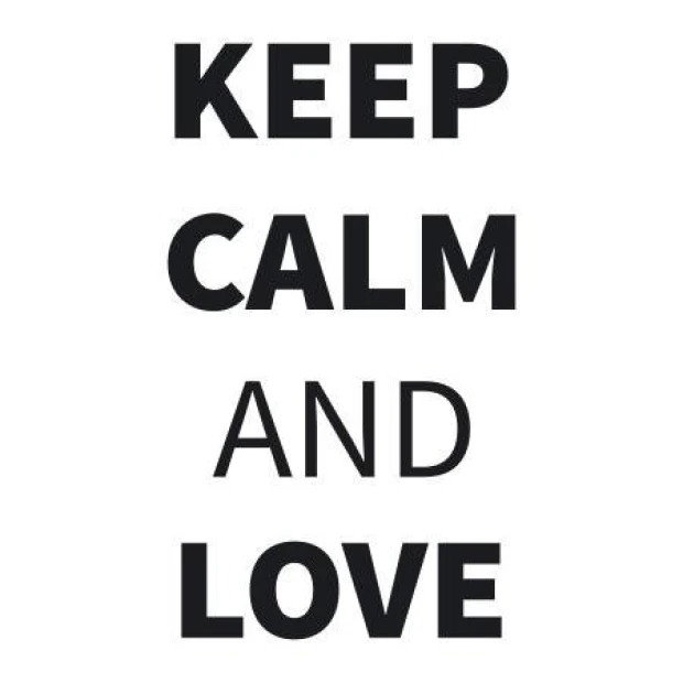 Naklejka keep calm and love 1947 - Wzór graficzny. Czarny tekst na białym tle, duże litery w prostym układzie