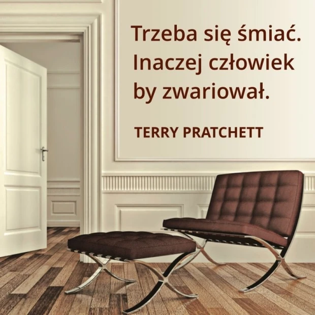 Naklejka trzeba się śmiac 1965 - Aranżacja w salonie. Jasne ściany, drewniana podłoga, nowoczesne meble