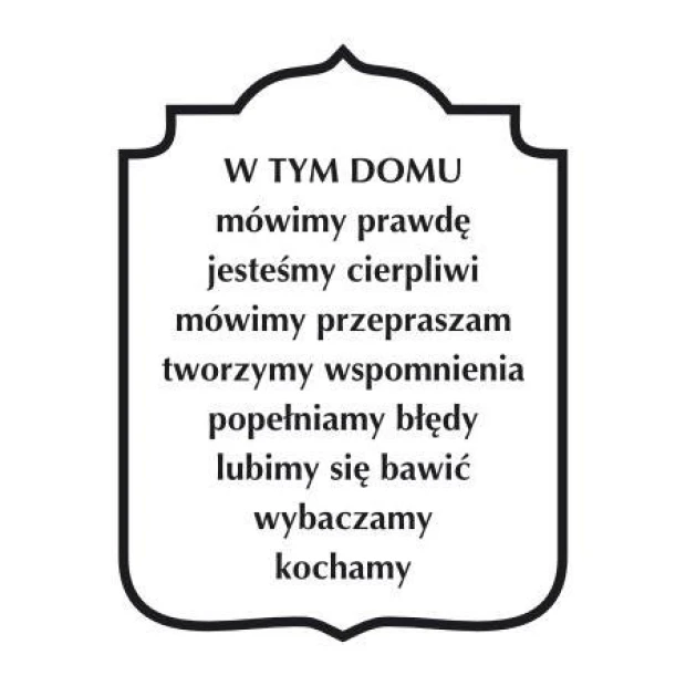 Naklejka w tym domu 1942 - Wzór graficzny. Prosta, prostokątna forma z tekstem w różnych rozmiarach i stylach