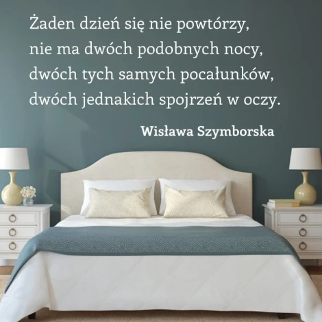 Naklejka żaden dzień się nie powtórzy 1938 - Aranżacja w sypialni. Ściany w odcieniu niebieskim, łóżko z białą pościelą