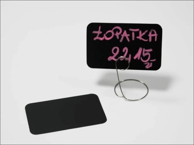 Cenówka kredowa prostokątna z zaokrąglonymi rogami - Wzór graficzny. Czarne tło z różowym napisem