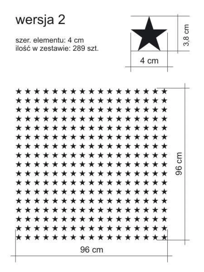 Naklejki gwiazdki 5-ramienne zestaw 1989 - Wzór graficzny. Czarna grafika gwiazdek na białym tle, w układzie regularnym