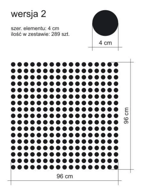 Naklejki kropki zestaw 1998 - Wzór graficzny. Czarne kropki o średnicy 4 cm ułożone w regularny wzór na białym tle