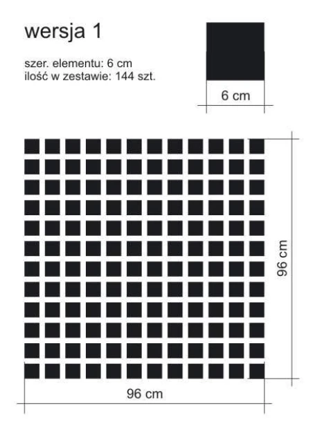 Naklejki kwadraty zestaw 1995 - Wzór graficzny. Czarne kwadraty o wymiarach 6 cm, ułożone w regularny wzór na białym tle