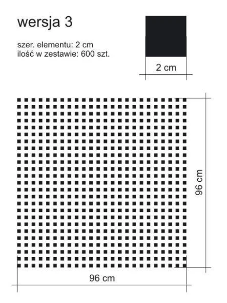 Naklejki kwadraty zestaw 1995 - Wzór graficzny. Czarne kwadraty o wymiarach 2 cm, ułożone w regularny wzór na białym tle