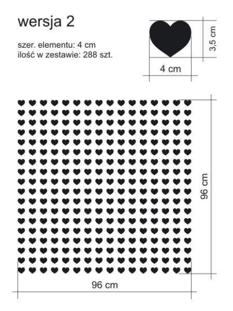 Naklejki serca zestaw 1982 - Wzór graficzny. Czarny wzór serc o wymiarach 4 cm, ułożony w regularne rzędy
