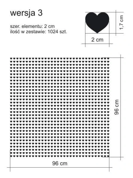 Naklejki serca zestaw 1982 - Wzór graficzny. Małe czarne serca w regularnym układzie na białym tle