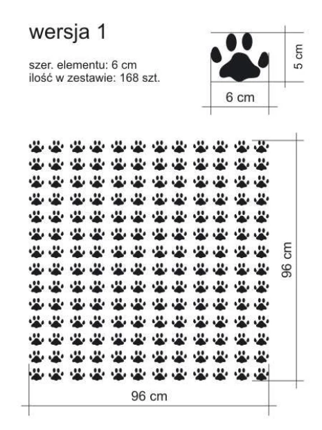 Naklejki ślady kota zestaw 1979 - Wzór graficzny. Czarna grafika przedstawiająca ślady łap kota w regularnym układzie