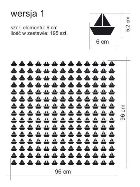 Naklejki stateczki zestaw 1977 - Wzór graficzny. Małe czarne statki w regularnym układzie na białym tle