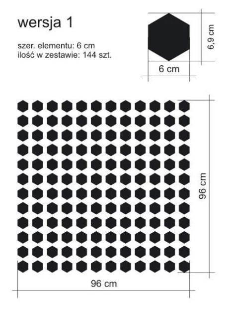 Naklejki sześciokąty zestaw 1985 - Wzór graficzny. Czarne sześciokąty ułożone w regularny wzór na białym tle