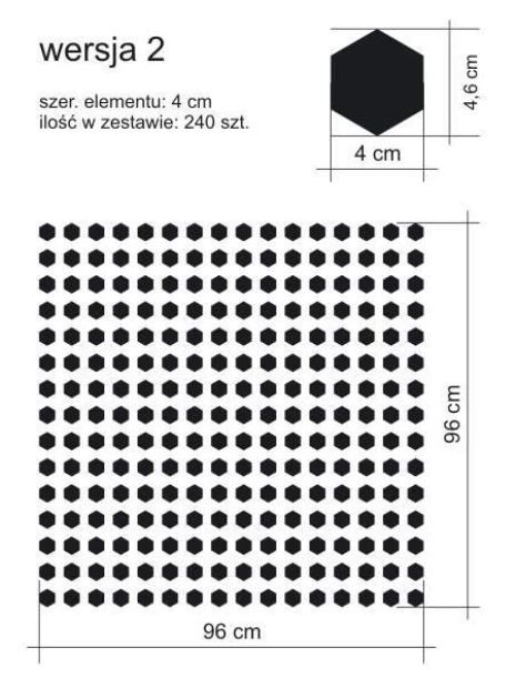 Naklejki sześciokąty zestaw 1985 - Wzór graficzny. Czarne sześciokąty ułożone w regularny wzór na białym tle