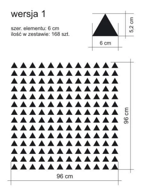 Naklejki trójkąty zestaw 1992 - Wzór graficzny. Czarne trójkąty w regularnym układzie na białym tle