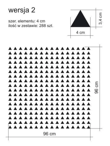 Naklejki trójkąty zestaw 1992 - Wzór graficzny. Czarne trójkąty o wymiarach 4 cm, ułożone w regularny wzór