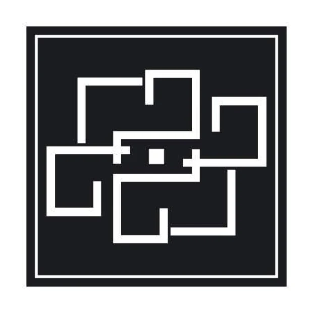 Naklejka dekoracyjna abstrakcja 2018 - Wzór graficzny. Kompozycja z geometrycznymi kształtami w białym kolorze na czarnym