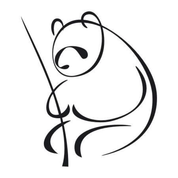 Naklejka dekoracyjna panda 2006 - Wzór graficzny. Panda w pozycji siedzącej, z wyraźnymi konturami i prostymi liniami